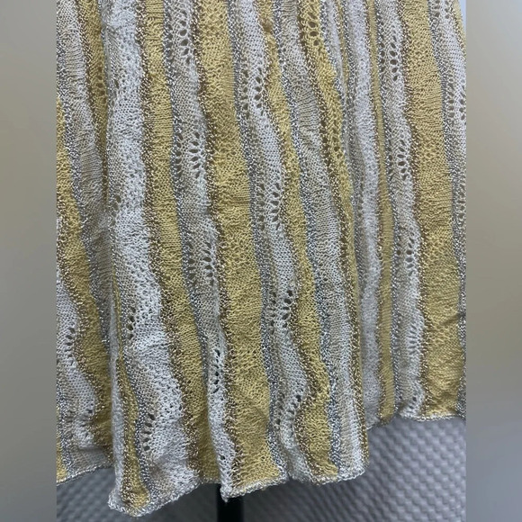 Maje White Yellow Silver Gold Knit Halter Metallic Striped Dress - Picture 4 of 8
